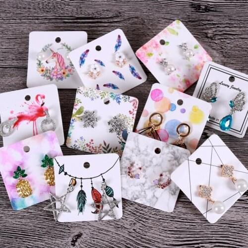100PCS Square Earring Packaging Display Card Silver Ear Studs Jewelry Boxes Showcase Earrings Drops Cardboard Holder