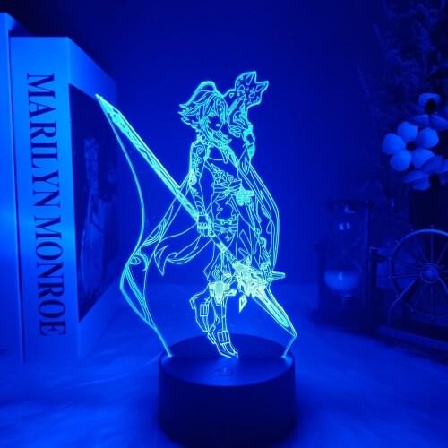 For Genshin Impact 3D Night Lamp Anime Game Table Lamps for Bedroom Home Desk Setup Lighting Decor Atmosphere Bedside Light Gift
