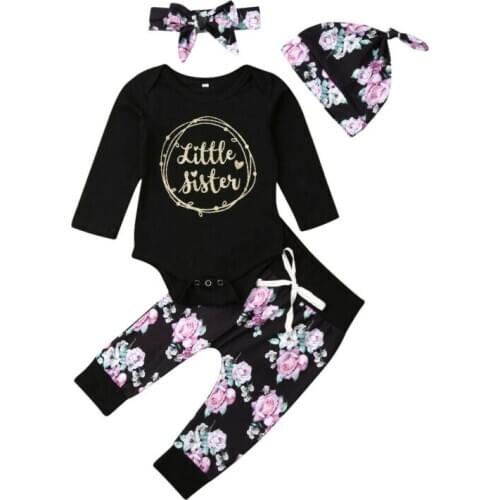 Girl Clothes 2019 Autunn Warm 4pcs Infant Baby Girls Bodysuit Tops +Flower Pants Leggings Set Outfits