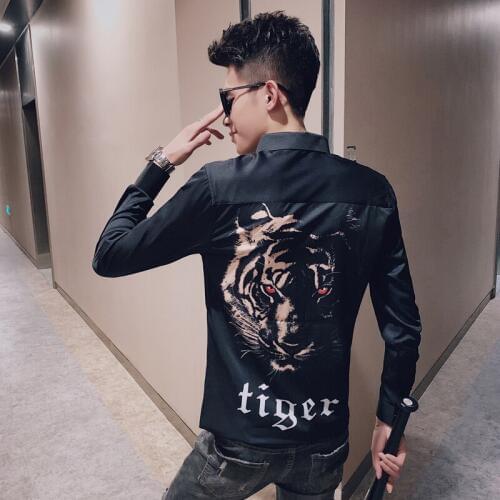 Autumn 2019 new mens printed long sleeve shirt social boys' shirt 301a-1 / cs102 / p55