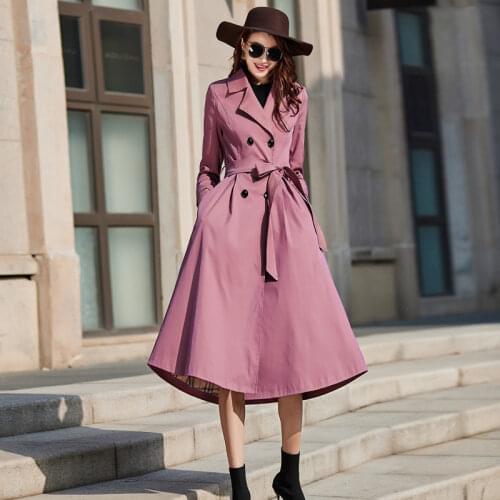 2021 Autumn New Style Windbreaker Solid Color Coat Womens Korean Coats Women Knee Length Windbreaker Slim Waist Women Clothes