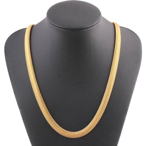 18k Yellow Gold Twist Bone Snake Chain Necklace 8mm 25 Inch For Men Women Snake Bone Copper Chain Temperament Ожерелье 2021