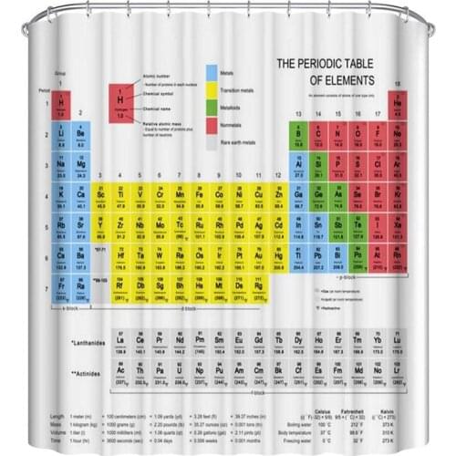 Periodic Table of Elements Shower Curtain Waterproof Fabric Curtains Chemistry Lovers for Bathroom Curtain with Hooks