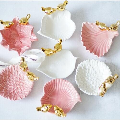 Jewelry Tray Elegant Ceramic Gold Birds Flower Dish Desk Organizer Decorative Display Storage Jewelry Display Ring Bracelets