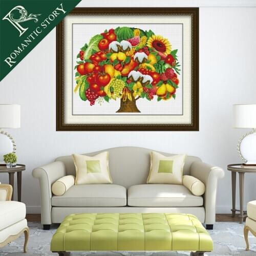 Romantic Story,Embroidery,Christmas Fruit Tree Painting Cross Stitch Handmade Needlework DMC Cross-Stitch For Embroidery Kits
