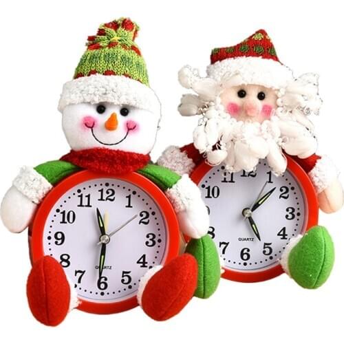 Christmas Clocks New Fashion Santa Claus Snowman Doll Shaped Desk Clock Home Needle Battery Table Decorations Xmas Party Decor