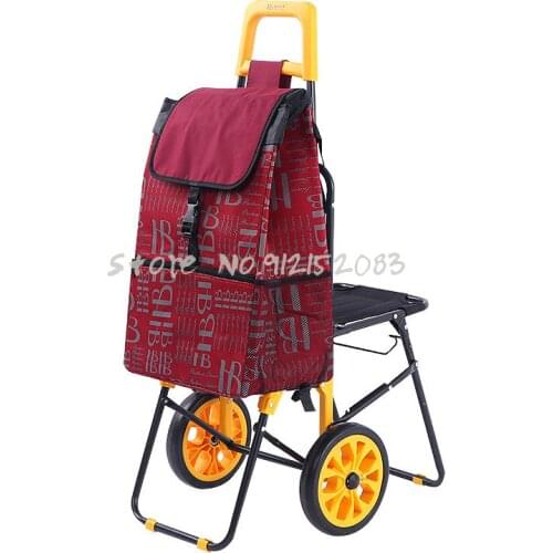 Backpack Shopping Cart Enlarged With Seat Insulation Trolley Car Bearing Grocery Shopping Cart With Stool Elderly Household Trol