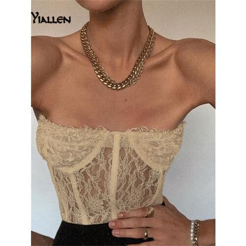 Yiallen Sexy Lace Off Shoulder Top Women Elegant Party Tube Top Black Tank Tops Club Night Wear Crop Tops High Quality Topfemale