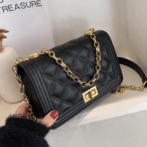 Small PU Leather Crossbody Bags for Women 2021 New Spring Summer Luxury Handbags Lady Gold Chain Shoulder Purses Designer