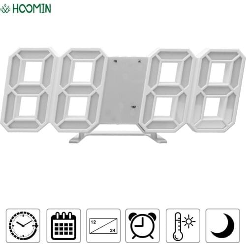 LED Digital Wall Clock Alarm Hanging Snooze Table Clock Calendar Thermometer Electronic Digital Clock Voice Control Home Decor