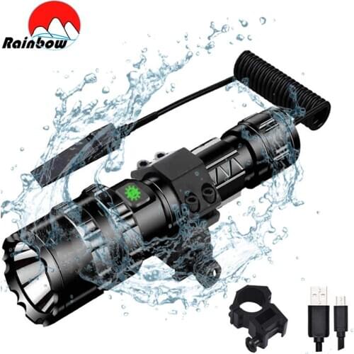 8000Lums LED Flashlight L2 Tactical Torch White/Green/Red with Pressure Switch Mount Hunting Gun Light 5 Modes Weapon Light
