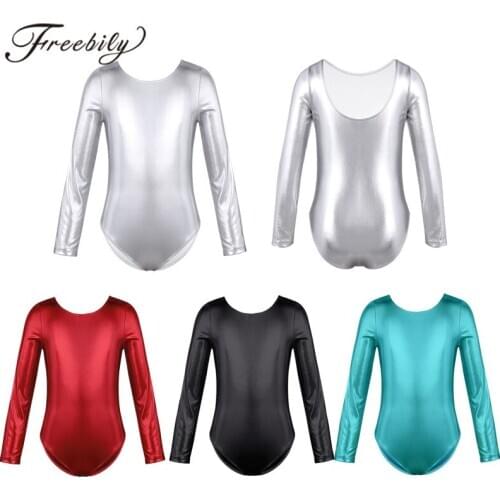 Gymnastics Leotard Girls Long Sleeves Metallic Gymnastic Leotards Jumpsuit Kid Professional Ballet Dance Costume Child Dancewear