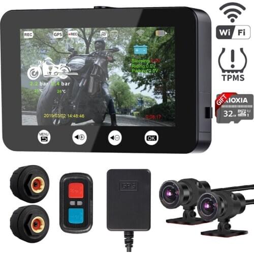 VSYSTO Tire Pressure Monitoring Motorcycle Dash camera Dual 1080p DVR front and rear view WiFi real time monitoring