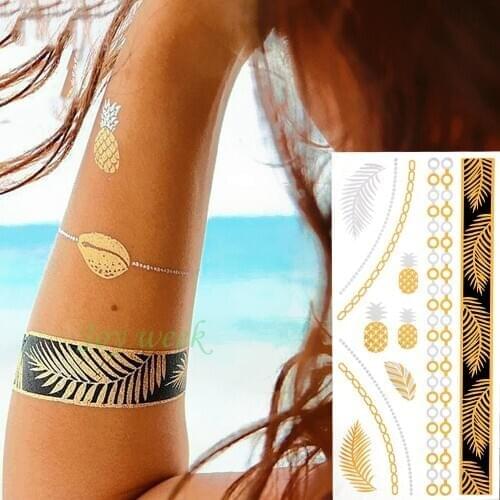 Waterproof Temporary gold tattoo Sticker golden chain leaf bracelets womens tatto stickers flash tatoo fake tattoos