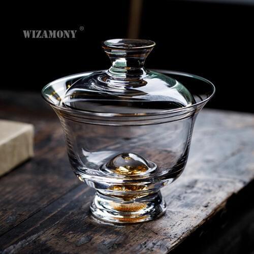 WIZAMONY Chinese Kung Fu Tea set Golden thicker Heat resistance gaiwan teaware teapot teacups tea sets Glass puer Drinkware
