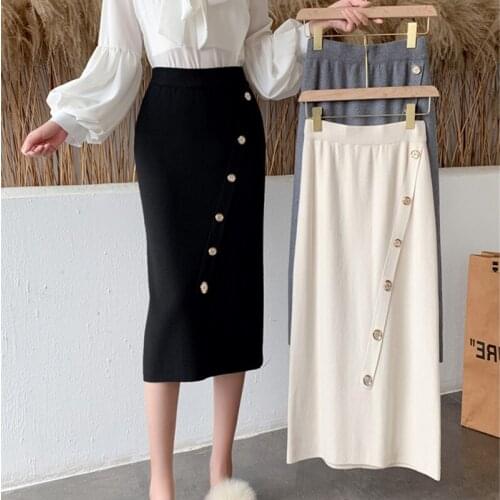 Womens Vintage Clothes Long Skirts Black Harajuku High Waist Streetwear 2021 fall winter Fashion Elastic Preppy Style Midi Skirt