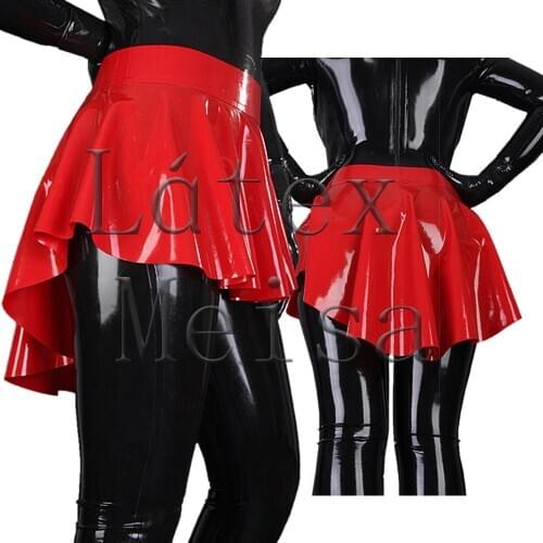 Red color females ultra short latex pleated skirt no zip with 100% handmade
