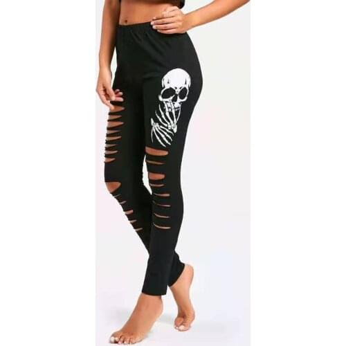 Women Gothic Skull Print Casual Pants High Waist Lace Up Hollow Out Fitness Leggings Women Sweatpants Punk Streetwear Trousers 1