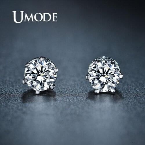 UMODE Round AAA+ Clear CZ Small Stud Earrings for Women White Gold Fashion Jewelry Femme Wedding Girls Gifts Accessories UE0159
