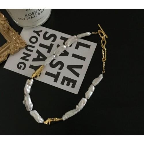 Women freshwater natural pearl necklace high end gold plated chocker