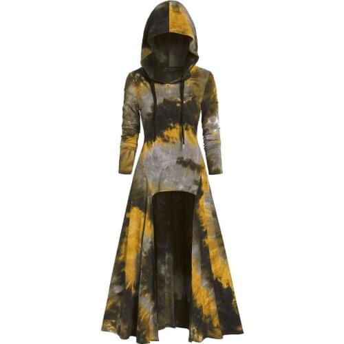 Gothic dress womens mid length cloak dress printed bat buckle Goth dress