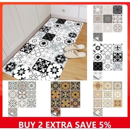 10pcs Gray Retro Pattern Tiles Sticker Matte Surface Hard-wearing Wall Decals Kitchen Bathroom Tile Floor Renovation DIY Sticker