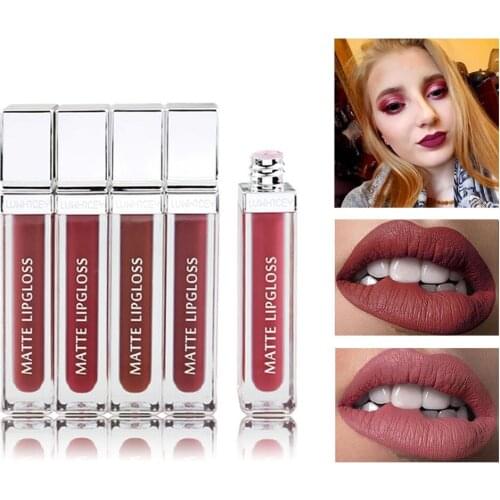 12 Colors Lipstick Waterproof Non-stick Cup Long Lasting Matte Shimmer Mental Beauty Lip Gloss & Liquid Lipstick Red Make Up
