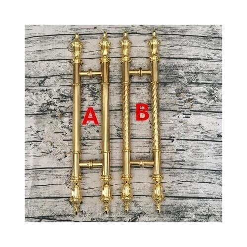 2PC Luxury Heavy-duty Stainless Steel Push Pull Door Handle, European Style, Solid Glass Standoffs, Double-Sided, Polished Gold