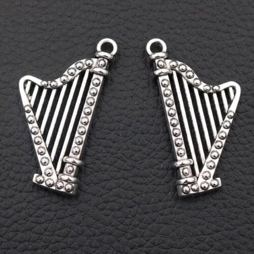 4pcs Harp Pendants, 3D Musical Instrument Charm, Necklace Bracelet Charm, DIY Jewelry Making Crafts 40 * 20mm A2138
