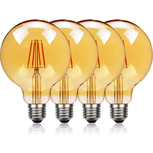4 Pack G95 LED Bulb 2700K Vintage Retro Edison Filament Bulb E27 Base AC220V Glass Bulb Amber Clear Color Light Bulbs For Home