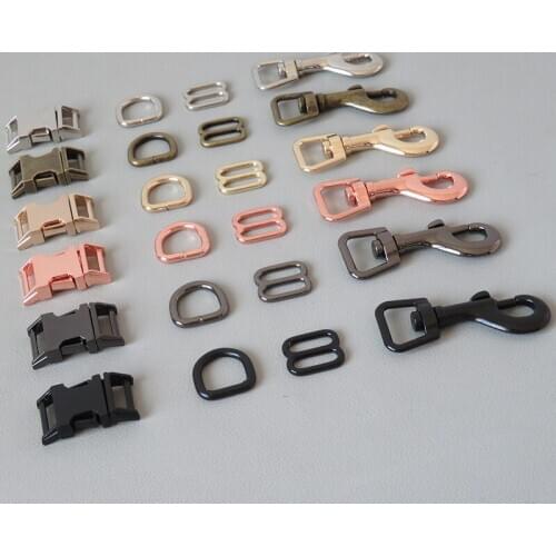50Sets/Pack (Metal Buckle+Adjust Buckle+D Ring+Metal Dog Clasp/Set) Inside 15mm Carabiner Pet Leads Clip Hooks Belt Straps Loop
