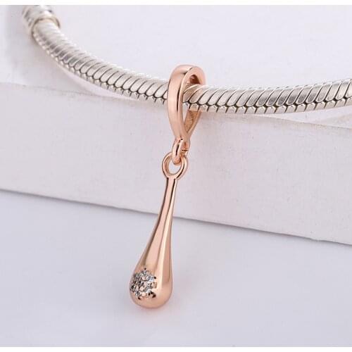 925 Sterling Silver CZ Transparent Zircon Rose Gold Droplet Pendant Charm Bracelet DIY Jewelry Making For Original Pandora