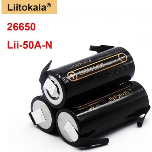 LiitoKala 26650 5000mah Li-ion Rechargeable Battery Lii-50A-N 3.7v 26650 battery for Flashlight + DIY nickel