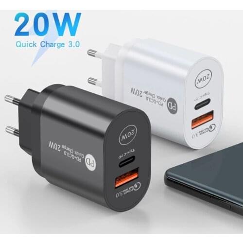 20W Quick Charge 3.0 QC PD Fast Charger USB Type C Charging for iPhone 13 12 11 XR X Xiaomi Samsung S21 S20 Ultra Phone Charger