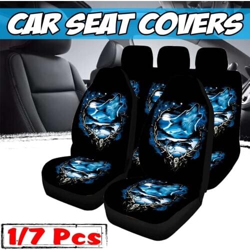 1/2/7PCS Car Seat Cover Front and Back Seat Universal Wolf Print Seat Cushions Protector Auto Interior Accessories Fit Most Car