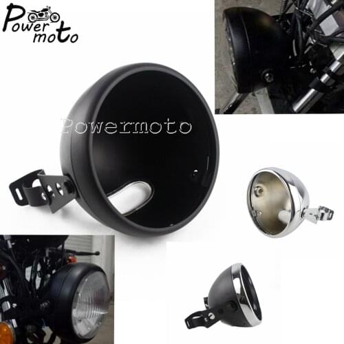 Motorcycle Black 7" Round LED Headlight Housing Shell W / 28mm-42mm Side Mounting Bracket For Harley Cafe Racer Chopper Bobber