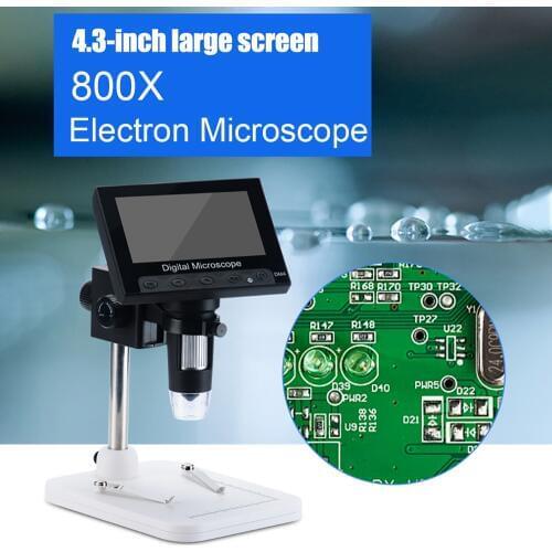 800x Micro USB Digital Electronic Microscope DM4 4.3"LCD Display VGA Digital Microscope 8 LED Stand for PCB Motherboard Repaire