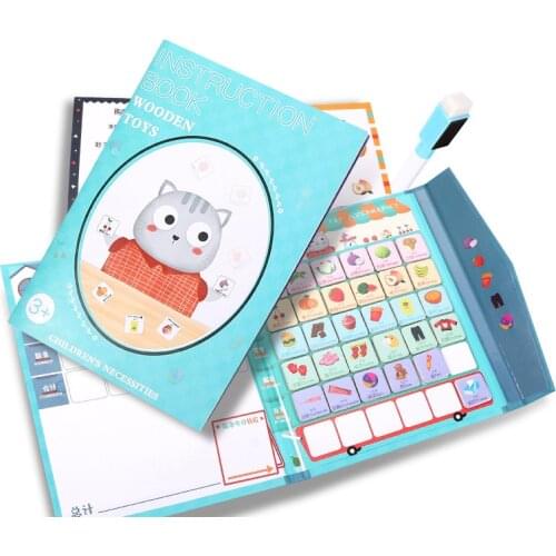 Wooden Montessori Magnetic Puzzle Book Board Game Cognitive Memory Digital Operation Training Kitten Shopping List Toy Gift