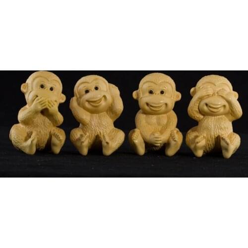 Four No Monkeys Small Wood Statue Sculpture Chinese Boxwood Lucky Creative Figurine Home Decoration Miniature