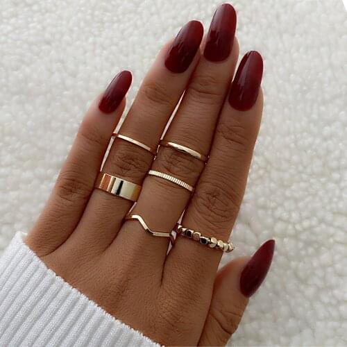 DIEZI 6 Style Bhemian Vintage Gold Color Geometric Knuckle Joint Rings Set Women 2021 New Simple Boho Finger Rings Jewelry
