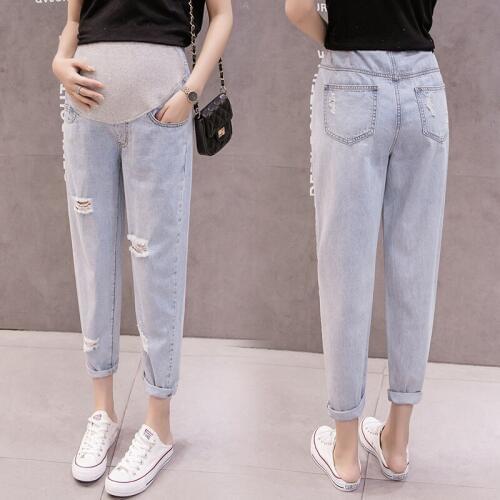 Retro Hole Jeans Maternity Pants Denim Trousers For Pregnant Women Clothes Boyfriend Loose Casual Jeans Pregnancy Clothing