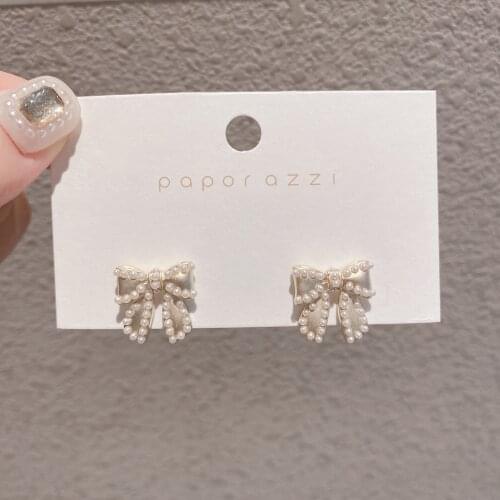 Eakvalin S925 Silver Needle Retro Pearl Bow Korean Earrings Simple and Wild Small Earings Earrings Women Trendy Jewelry Gifts