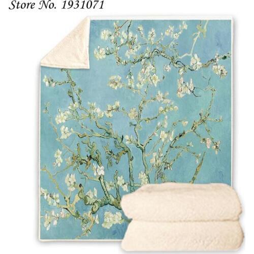 NEW Van Gogh Oil Painting 3D Printed Fleece Blanket for Beds Thick Quilt Fashion Bedspread Sherpa Throw Blanket Adults Kids 05