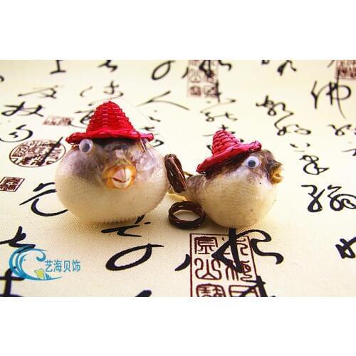 HappyKiss With a bamboo hat cap the puffer fish Keisuke fish skin specimens Marine crafts Island souvenirs hang toys