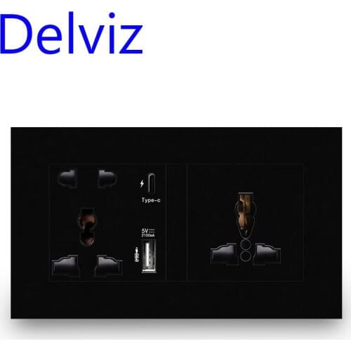 Delviz Type C Interface Socket, 18W 4A Smart Quick Charge, 146mm*86mm international Dual Socket, Wall Universal USB Power Outlet