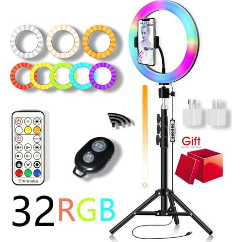 26CM RGB Color Soft Ring Light Remote Circle Lamp With Tripod Stand Photography Fill Lighting Selfie Video Recording RingLight