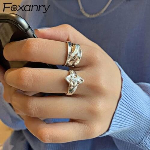 Foxanry Minimalist 925 Sterling Silver Finger Rings New Fashion Creative Design Irregular Pattern Elegant Bride Jewelry Gifts