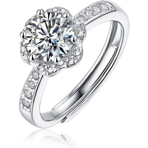 Moissanite Ring 1Ct 2Ct 3Ct 50points Diamond Adjustable Opening Ecstatic 925 Sterling Silver For Women Wedding Party Jewelry