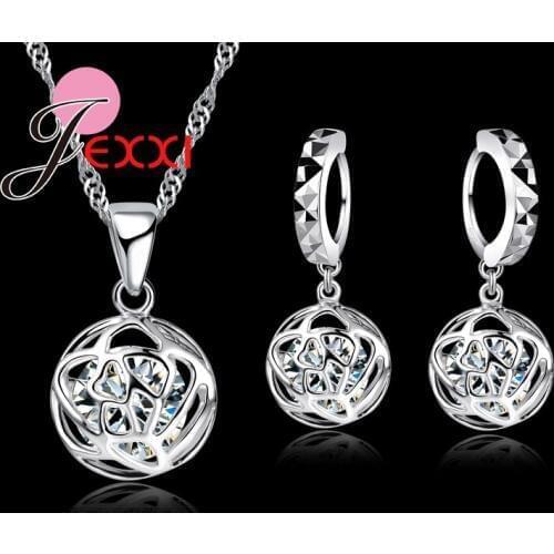 New Arrival Romantic Rose 925 Sterling Silver Cubic Zirconia Necklace Earrings Jewelry Sets For Wedding Accessories Gift