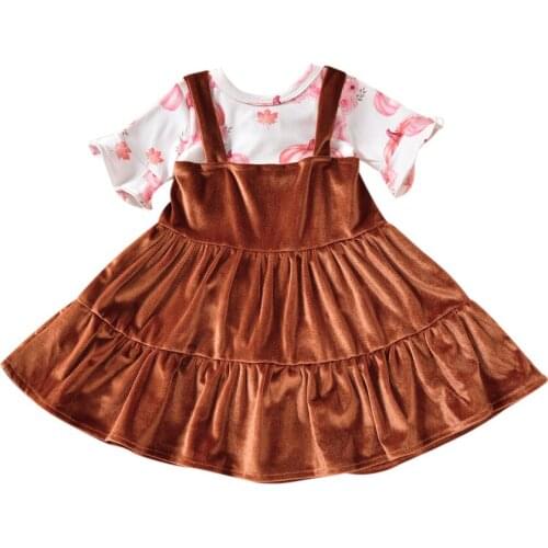 2021 0-24M Infant Baby Girl Clothing Set Halloween Pumpkin Print Short Sleeve Romper+Corduroy Straps Pleated Dress Costume 2pcs